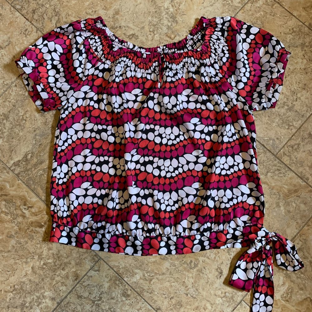 Short-sleeve Gathered Hem Women's Large Shirt